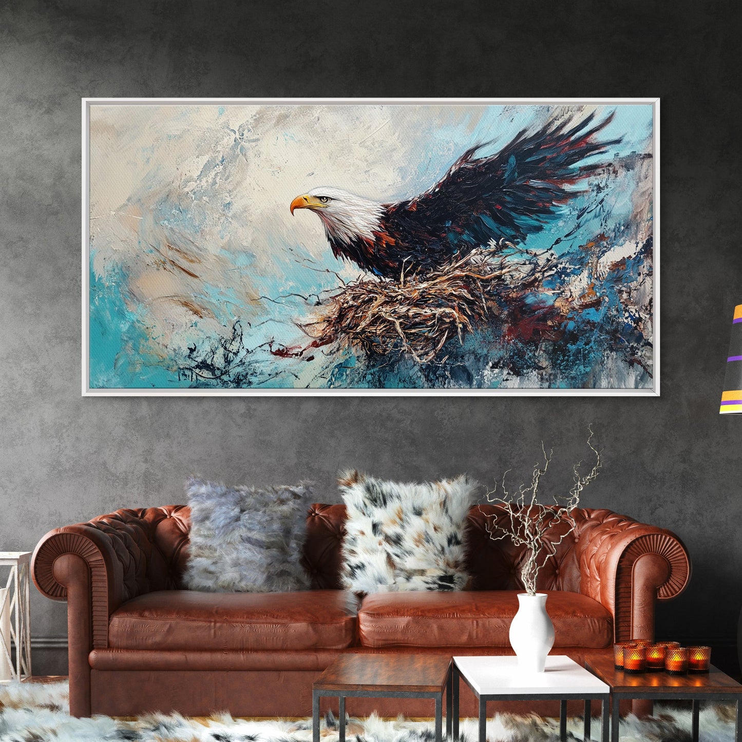 Bald Eagle, Bird Art, Rustic Decor, Wildlife Art, Mountain Painting, Southwest Wall Art, Living Room Art, Framed Canvas Print, Moody Art