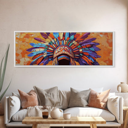 Native American Headdress, cultural art, afrocentric wall art, boho art, sacred geometry wall art, bold color art, framed canvas print, statement art