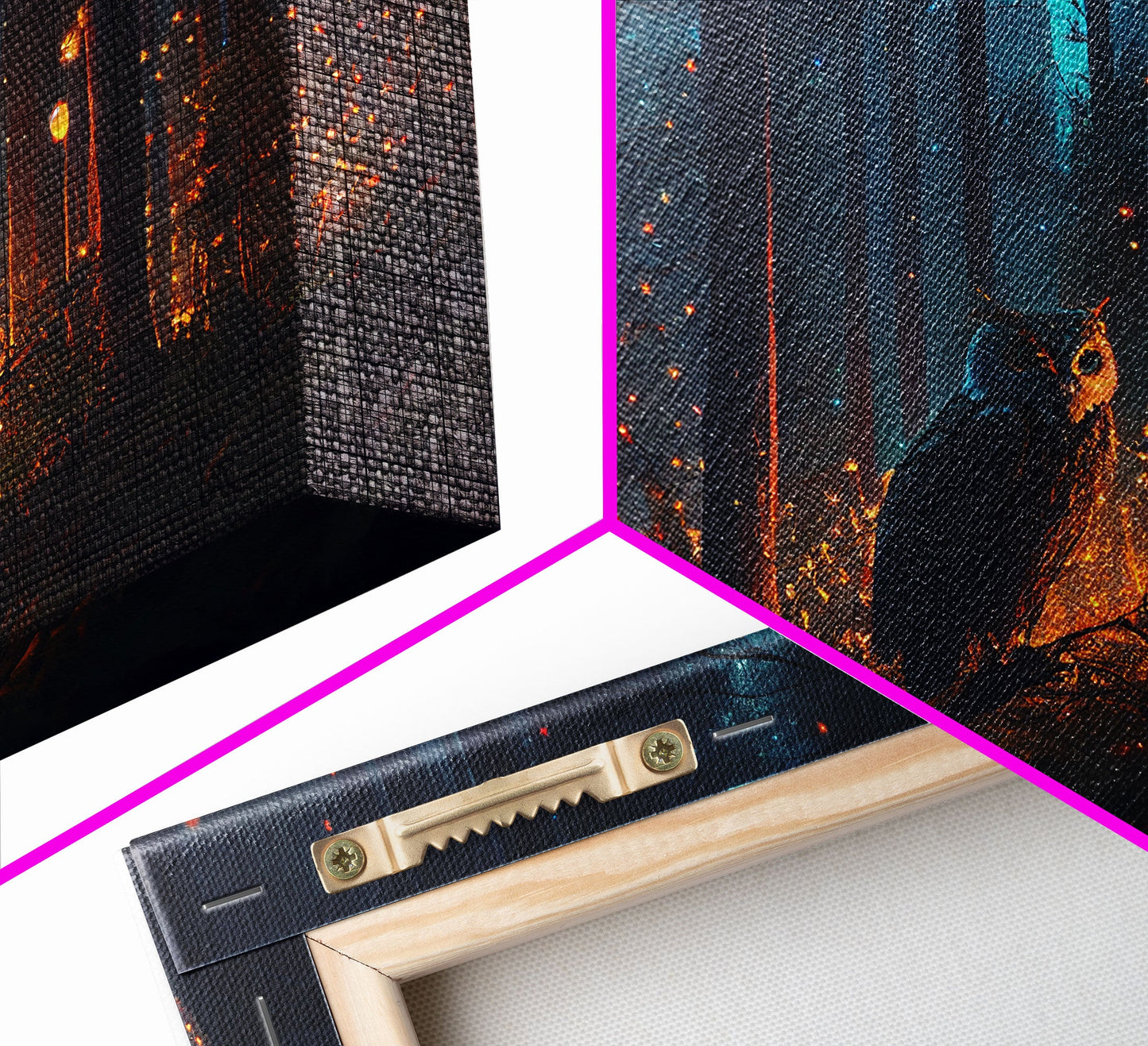 Fantasy forest art, Fireflies and the owl at midnight, framed canvas art, framed canvas print