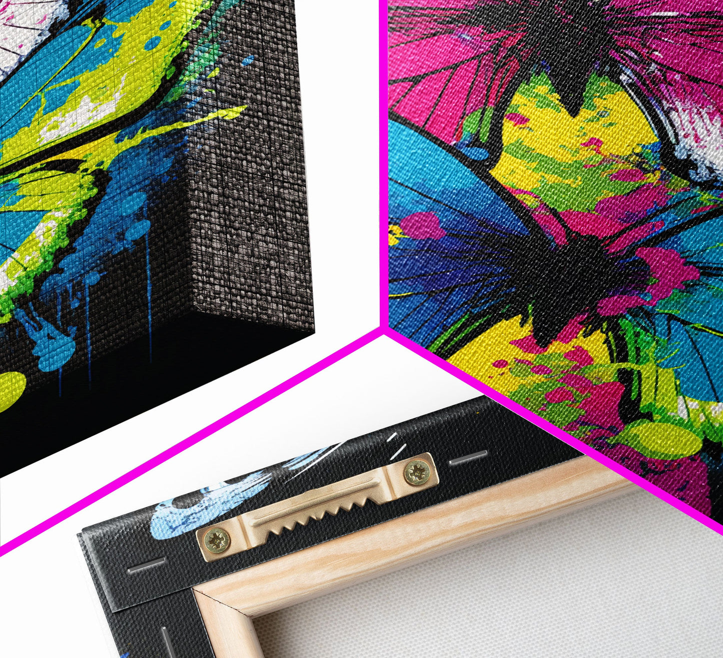 Graffiti Butterfly Art, Framed Canvas Print, Large Wall Art, Contemporary Punk Art, Butterflies, Pop Art, Paint Splatter Art