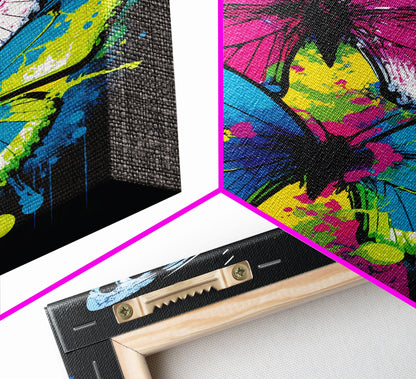 Graffiti Butterfly Art, Framed Canvas Print, Large Wall Art, Contemporary Punk Art, Butterflies, Pop Art, Paint Splatter Art