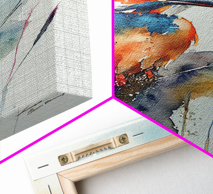 Watercolor of a Kingfisher, Framed Canvas Print, Bird Painting, Bird Watcher Art, Blue and Orange Kingfisher Watercolor Painting