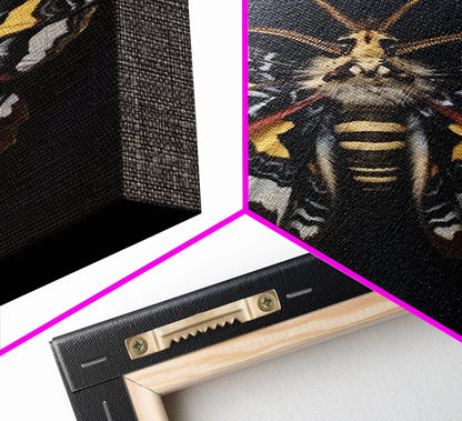 Framed Death Head Moth Canvas Print, Acherontia, Taxidermy Art, Dried Butterfly Print, Bug Wall Art Hanging Decor, Goth Art, Halloween Art