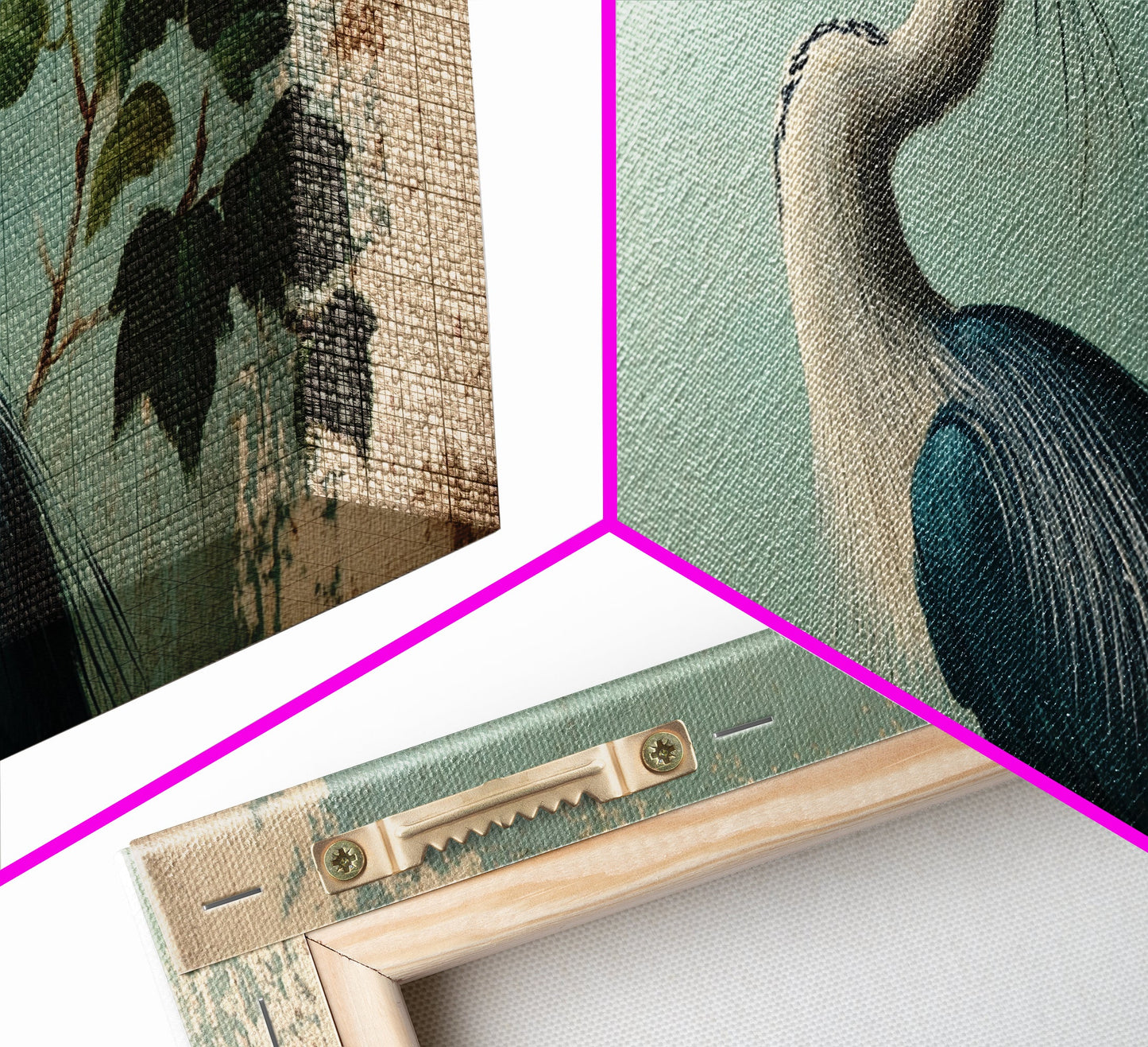 Funky Painting Print of a Blue Heron, Framed Canvas Print, Ready To Hang Wall Art, Great Blue Heron, Extra Large Bird Picture Painting