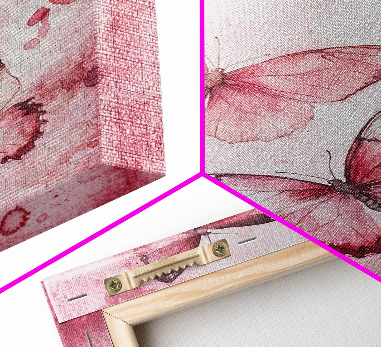 Pink Butterfly Botanical Prints Canvas Print Soft Whimsical Nature Inspired Bedroom or Living Room Art Light Pink Wall Decor