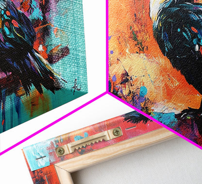 Colorful Bird, bird art, whimsical art, teal wall art, abstract wildlife painting, vibrant decor, boho art, Framed Canvas Print