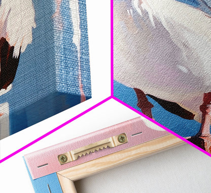 White Pelican, Coastal, Bird Art, Pastel, Beach House, Nature, Wildlife, Serenity, Aesthetic, Light Blue, Living Room, Canvas Print