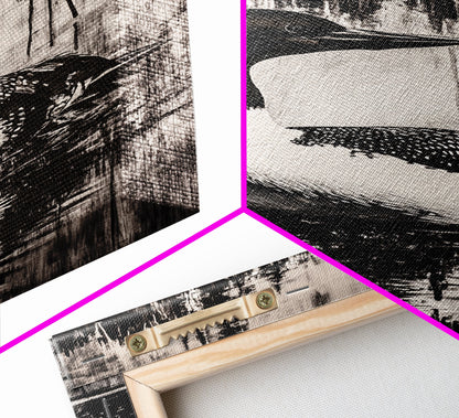 Loon, Lake Reflection, Nature Wall Art, Framed Canvas Print, Black and White Art, Minimalist Decor, Cabin Wall Art, Rustic Home