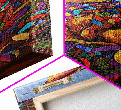 Rabbit, Autumn, Leaves, Field, Framed Canvas Print, Fall nursery wall art, woodland animal painting, whimsical harvest decor, colorful boho style