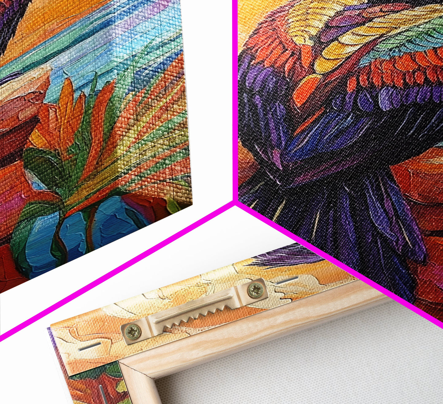 Bird, Tropical, Nature, Colorful, Framed Canvas Print, Exotic bird painting with vivid feathers, ideal eclectic living room wall art