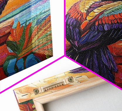 Bird, Tropical, Nature, Colorful, Framed Canvas Print, Exotic bird painting with vivid feathers, ideal eclectic living room wall art