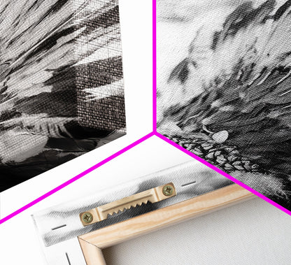 Feather Headdress, Native Style, Tribal Detail, Canvas Print, Boho Wall Decor, Cultural Art, Bedroom Accent, Earthy Minimalism