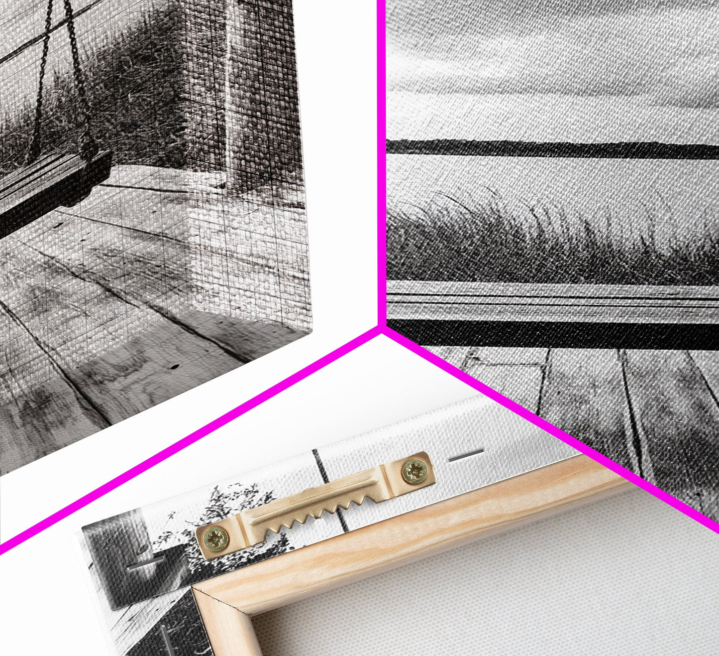 Lake Swing, Cloudy Sky, Calm View, Framed Canvas Print, Farmhouse Wall Art, Serene Kitchen Decor, Rustic Black and White Photography