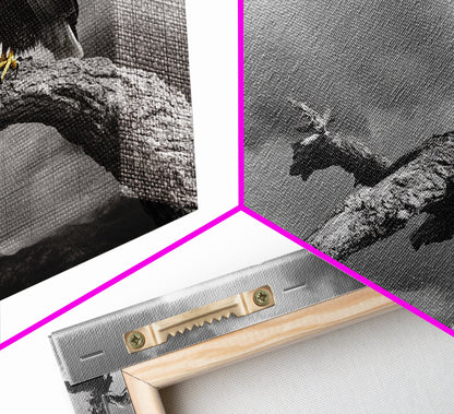 Eagle, Branch, Storm, Power and grace collide in this Framed Canvas Print of a majestic eagle perched before a storm, Living Room Wall Art