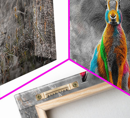 Rainbow Rabbit, Colorful Bunny, Surreal Wildlife, Nature Fantasy – Canvas Print, Kids Room Wall Art, Whimsical Decor, Modern Animal Art