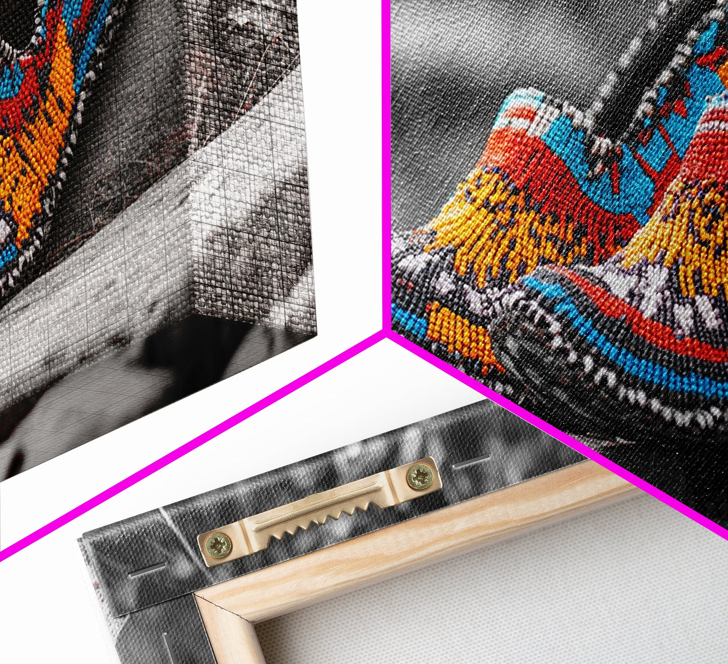 Native Beaded Shoes, Color Pop, Bohemian Style, Tribal Art, Framed Canvas Print, Rustic Wall Art, Entryway Decor, Ethnic Home Accent