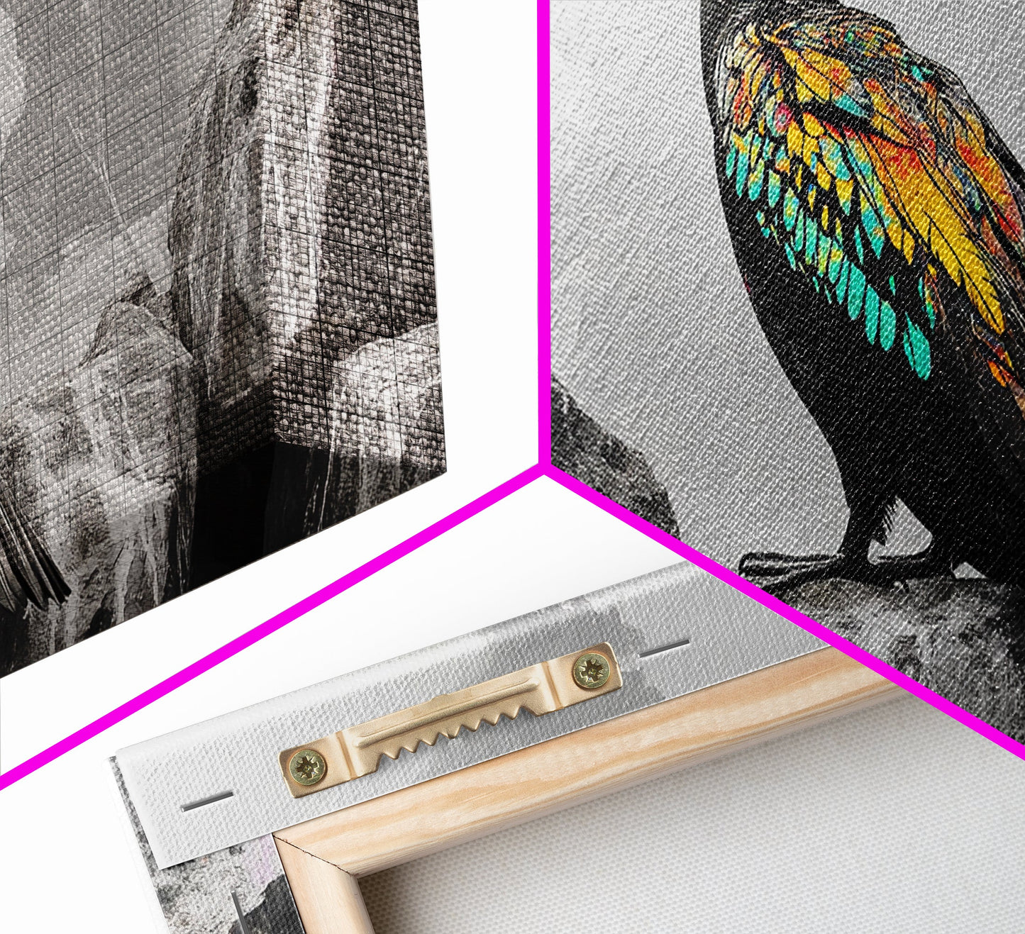 Vibrant Sea Bird, Colorful Wildlife Perch, Artistic Bird Feathers, Framed Canvas Print, Nature Wall Art, Office Decor, Boho Animal Style