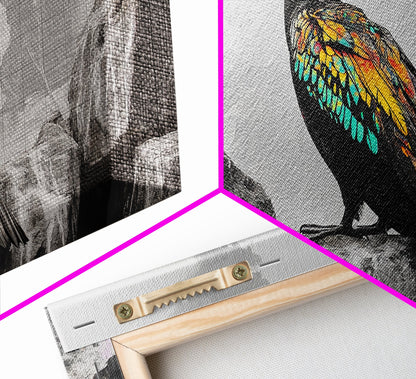 Vibrant Sea Bird, Colorful Wildlife Perch, Artistic Bird Feathers, Framed Canvas Print, Nature Wall Art, Office Decor, Boho Animal Style