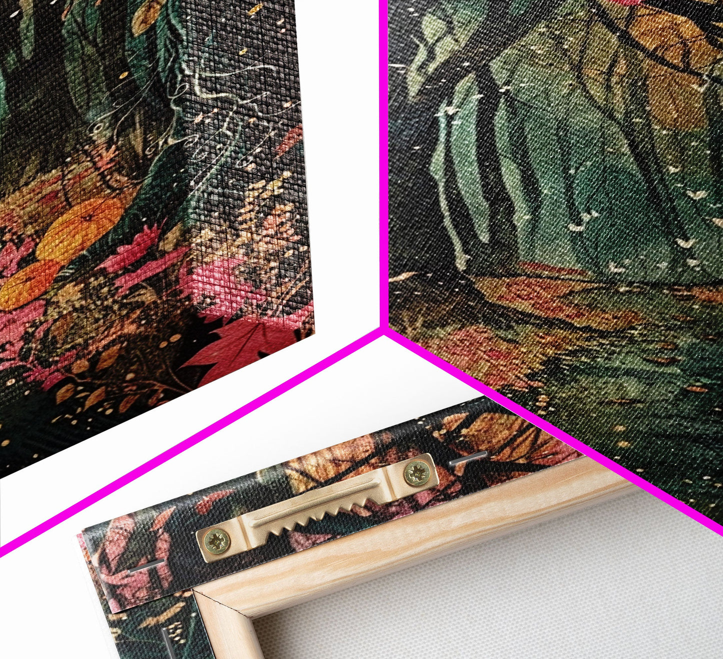 Haunted Pathway Through the Woods Framed Canvas Print, Spooky Forest Art, Halloween Night Scene, Mysterious Path Decor, Framed Canvas Print