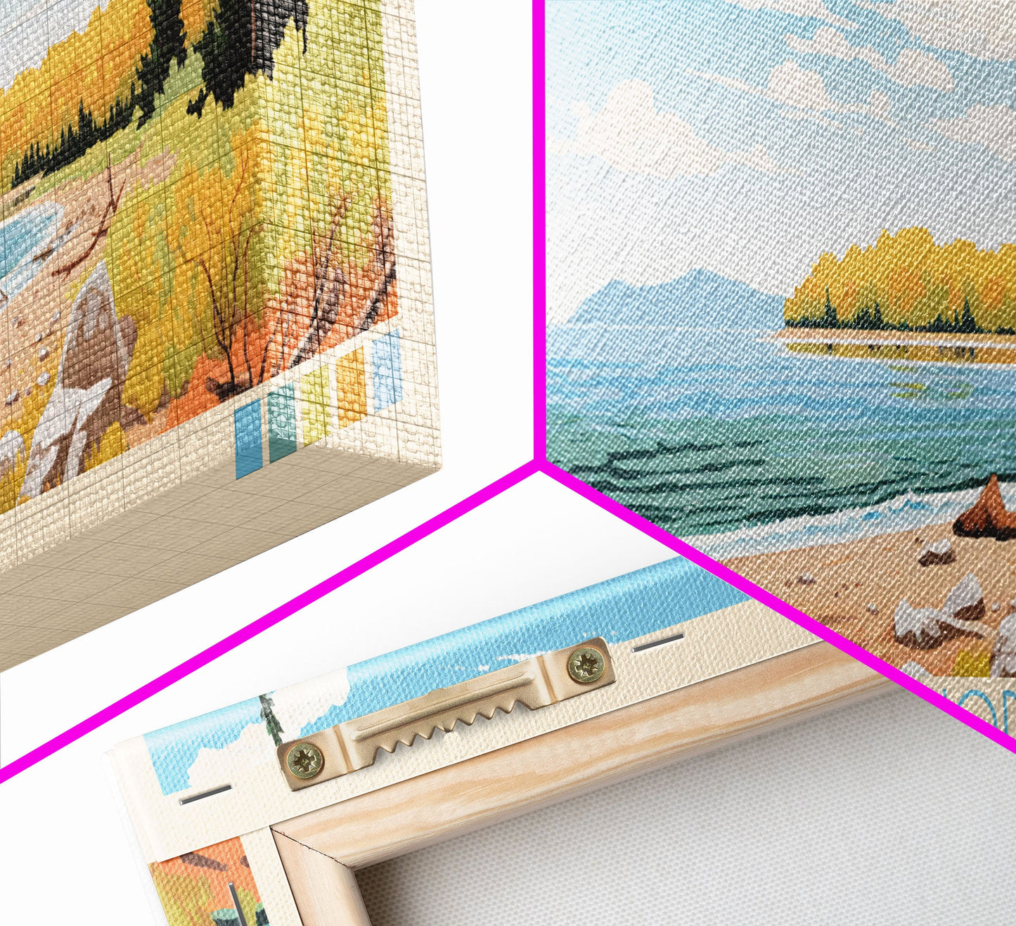 Lake Superior MinnesotaWisconsinMichigan Framed Canvas Print, Panoramic Wall Art, Midcentury Modern, Pop Art, Living Room Decor, Travel Poster, Lake House Art