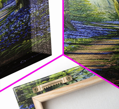 Pathway Through Enchanting Bluebell Woods in Tall Skinny Art Framed Canvas Print for Peaceful Wall Decor and Interior Design