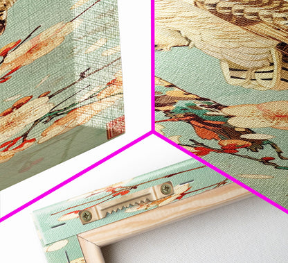 Owl Cherry Blossom Tree Traditional Japanese Tall Wall Art Skinny Framed Canvas Print Ukiyo-e Style