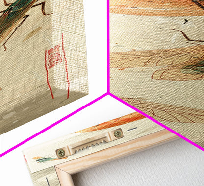 Detailed Depiction Of Cicadas Against Warm Sunset Background Ukiyo-e Skinny Tall Wood Block Framed Canvas Print Japanese Style Art