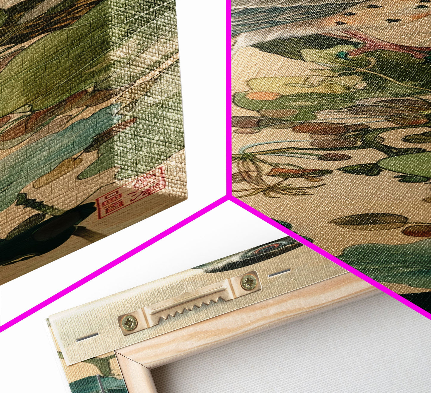 Majestic Hawk Perched Among Verdant Foliage Ukiyo-e Tall Skinny Wood Block Framed Canvas Print Japanese Style Art