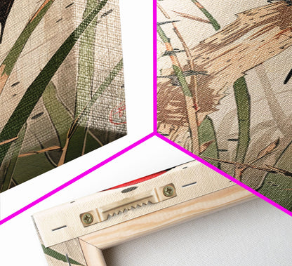 Detailed Woodpeckers Perched On Stems Amid Nature For Rustic Wall Art Ukiyo-e Japanese Style Art Skinny Framed Canvas Print