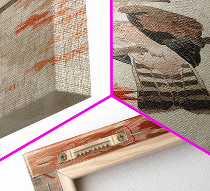 Majestic Hawk Perched Among Autumn Leaves, Framed Canvas Print In Skinny Tall Style, Japanese Style Art For Feng Shui Wall Art