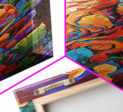 Colorful Howling Wolf Canvas Print rustic decor, long narrow wall art, wildlife painting, tall skinny art, moody art, animal wall art, whimsical art, southwest wall art, Joshua tree art