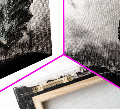 Nature Leaf Art, Monochrome Painting, Abstract Botanical Prints, Black and White Art, Modern Wall Decor, Framed Canvas Print, Rustic Art