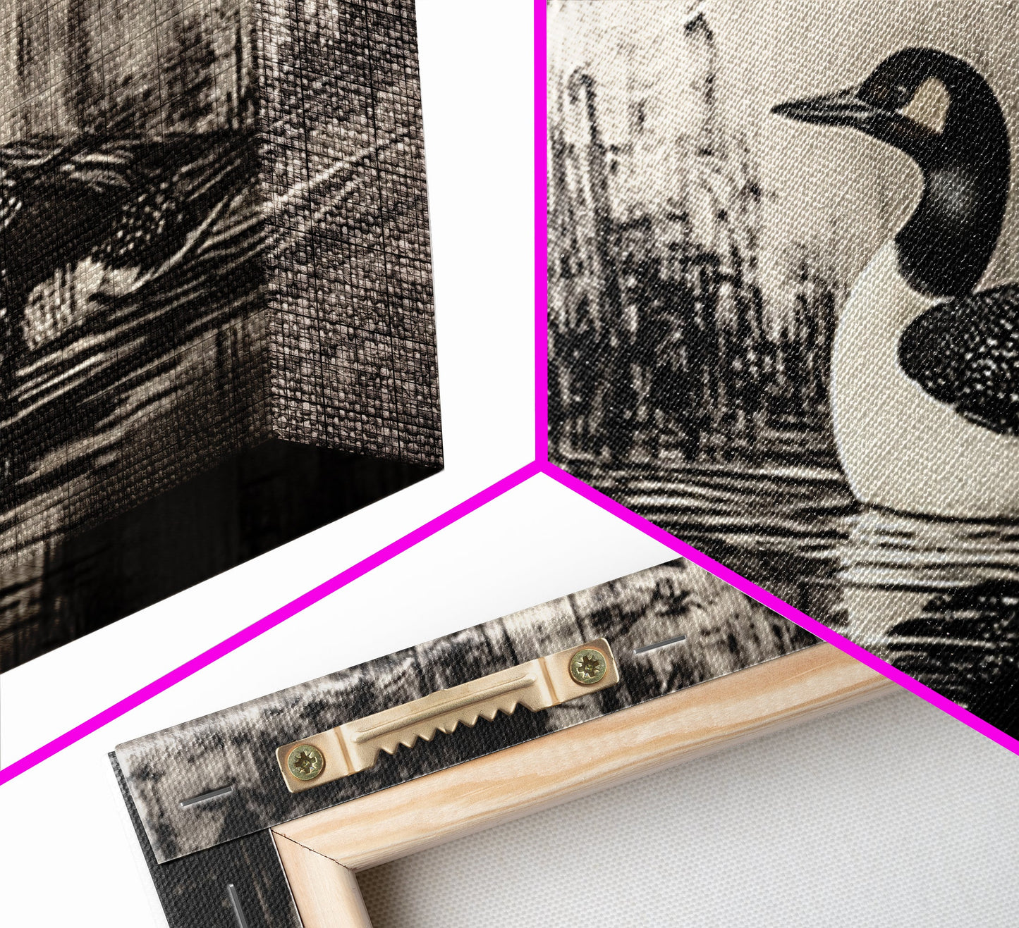Loon Bird Art, Black and White Painting, Wildlife Wall Art, Rustic Decor, Framed Canvas Print, Lake House Art, Nature Lover Gift