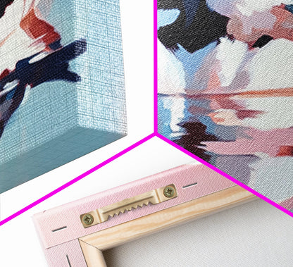 Waterfowl Reflection, bird art, lake Tahoe art, coastal painting, wildlife decor, pink orange wall art, framed canvas print