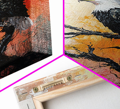 Eagle on Branch, textured painting, wildlife wall art, rustic art, autumn colors, farmhouse decor, framed canvas print, bird art