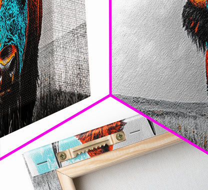 Bison Portrait, Southwest Wall Art, Buffalo Art, Native American Art, Moody Art, Panoramic Art, Rustic Decor, Framed Canvas Print