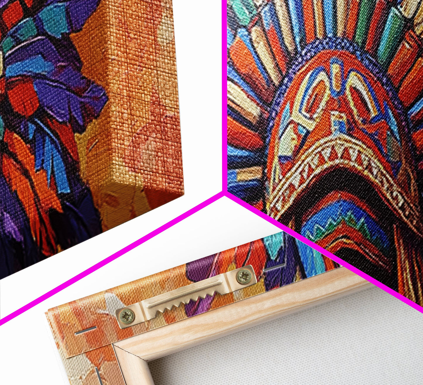 Native American Headdress, cultural art, afrocentric wall art, boho art, sacred geometry wall art, bold color art, framed canvas print, statement art