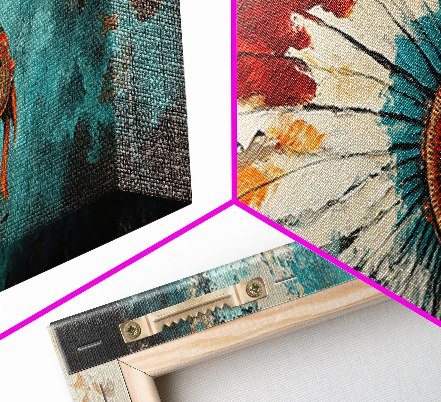 Native American Headdress, modern portrait, southwest wall art, moody art, framed canvas print, gift idea for her