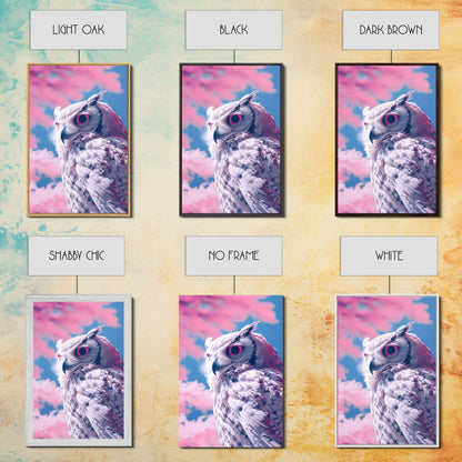 White Owl Wall Print, Animal Art Print, Pink Clouds, Wildlife Art, Bird Wall Art, Framed Wall Art, Framed Canvas, Wall Print, Wall Canvas