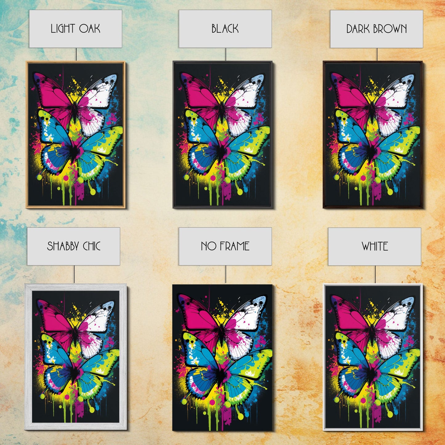 Graffiti Butterfly Art, Framed Canvas Print, Large Wall Art, Contemporary Punk Art, Butterflies, Pop Art, Paint Splatter Art