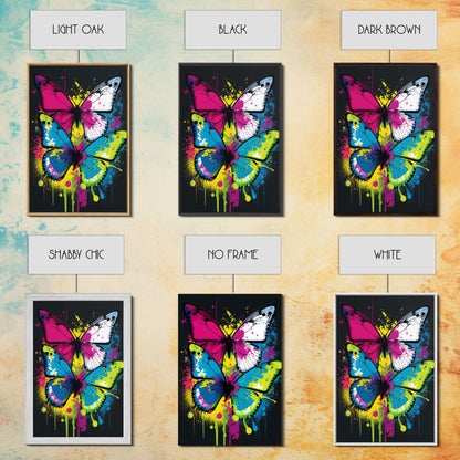 Graffiti Butterfly Art, Framed Canvas Print, Large Wall Art, Contemporary Punk Art, Butterflies, Pop Art, Paint Splatter Art