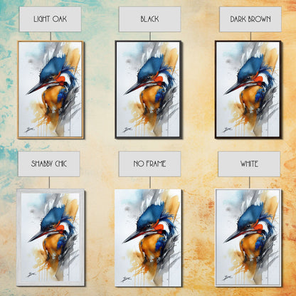 Watercolor of a Kingfisher, Framed Canvas Print, Bird Painting, Bird Watcher Art, Blue and Orange Kingfisher Watercolor Painting