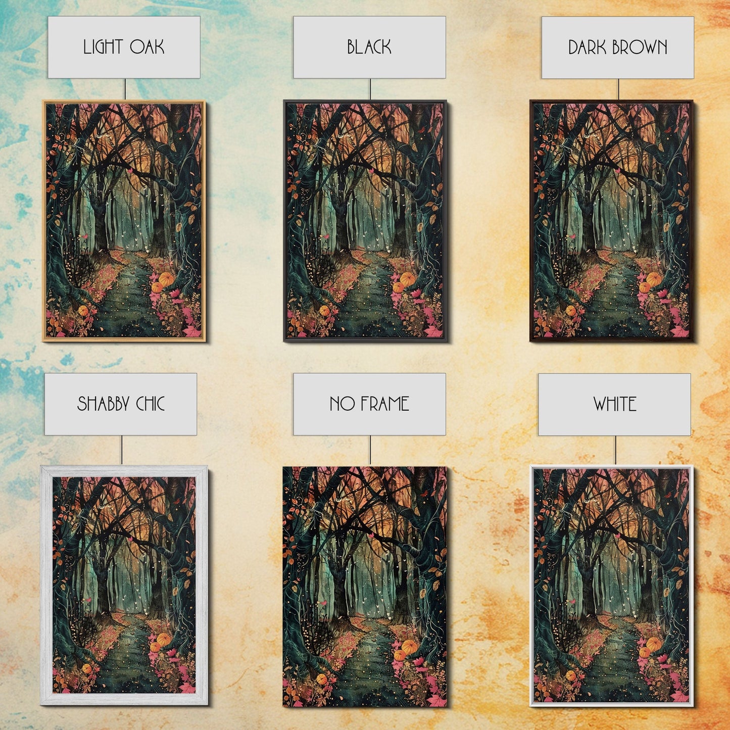 Haunted Pathway Through the Woods Framed Canvas Print, Spooky Forest Art, Halloween Night Scene, Mysterious Path Decor, Framed Canvas Print