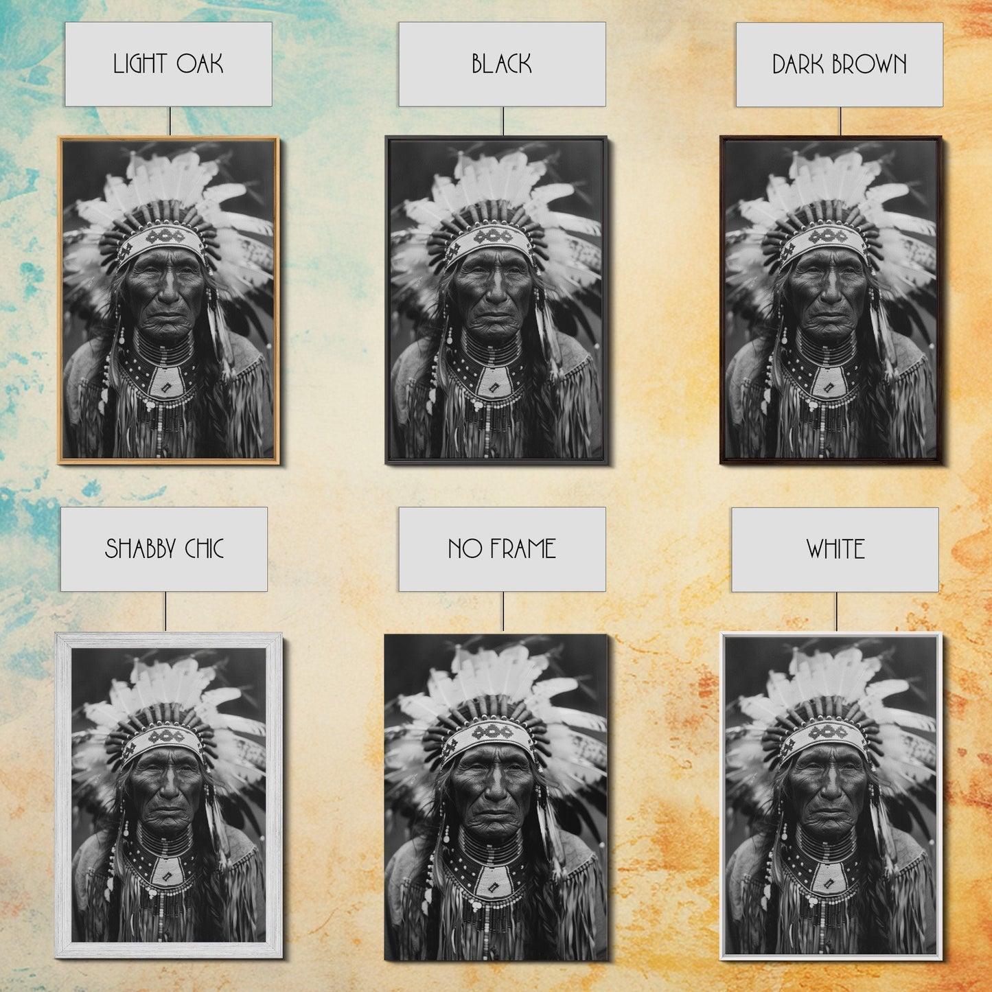 Native American Elder Sepia Print - Framed Canvas Wall Art, Indigenous Decor, Historical Artwork for Living Room, Rustic Wall Art