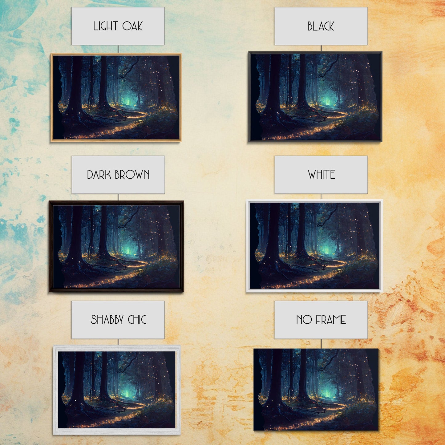 Night In The Forest Woods Path Of Fireflies Fine Art Print, Wall Poster, Wall Art Print, Wall Decor