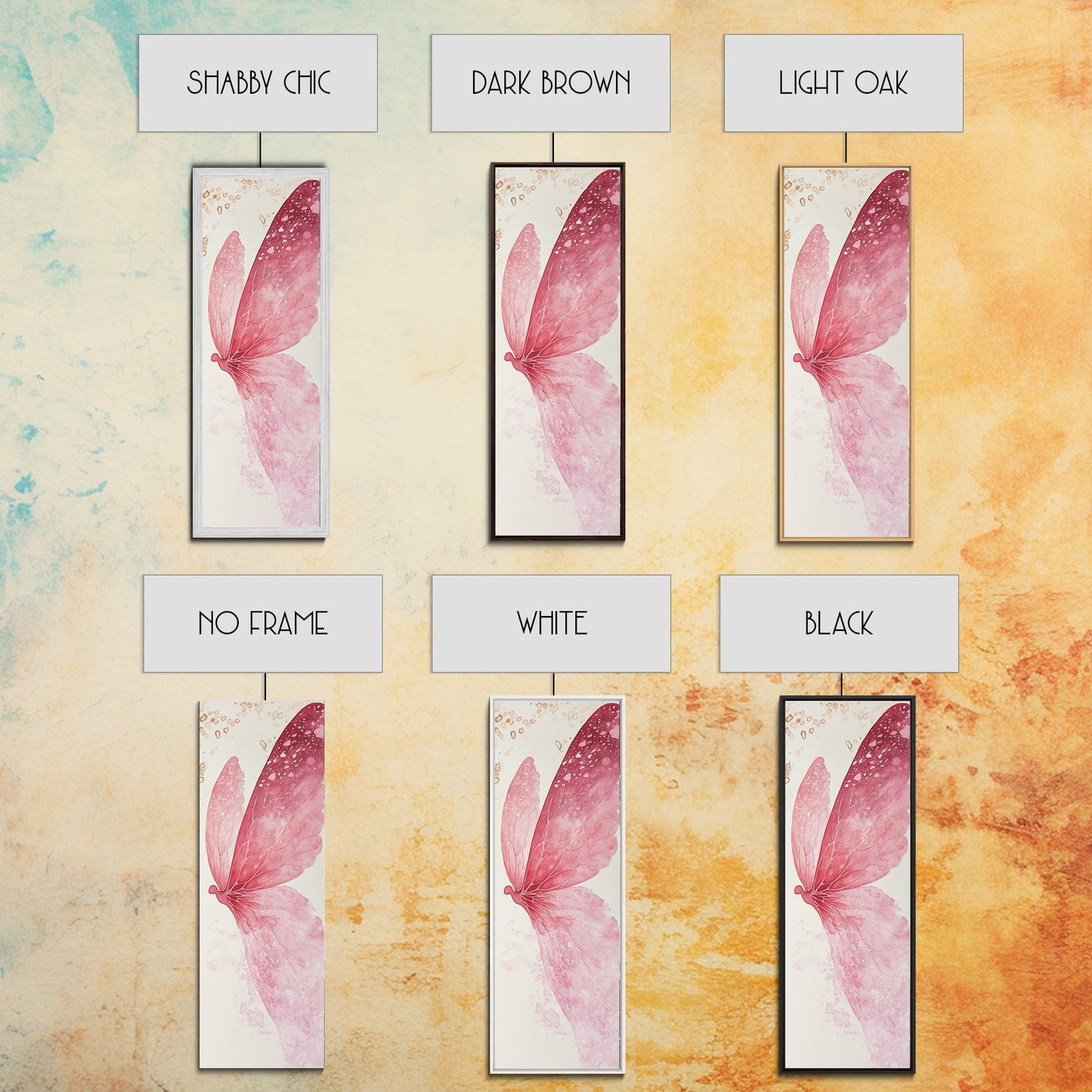 Pink Butterfly Whimsical Art Framed Canvas Print, Cherry Blossom Painting with Light Pink Abstract Style, Minimalist Vertical Wall Art