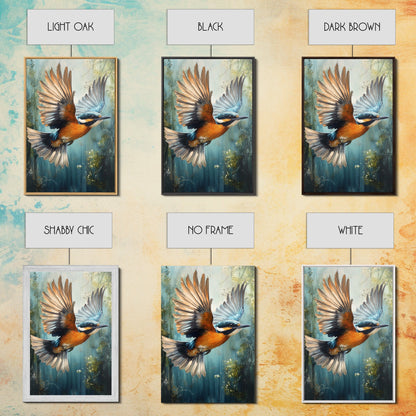 Blue Kingfisher Bird Canvas Print | Vibrant Nature Painting Wall Art | Wildlife Rustic Art Above Sofa | Whimsical Bird Original Artwork