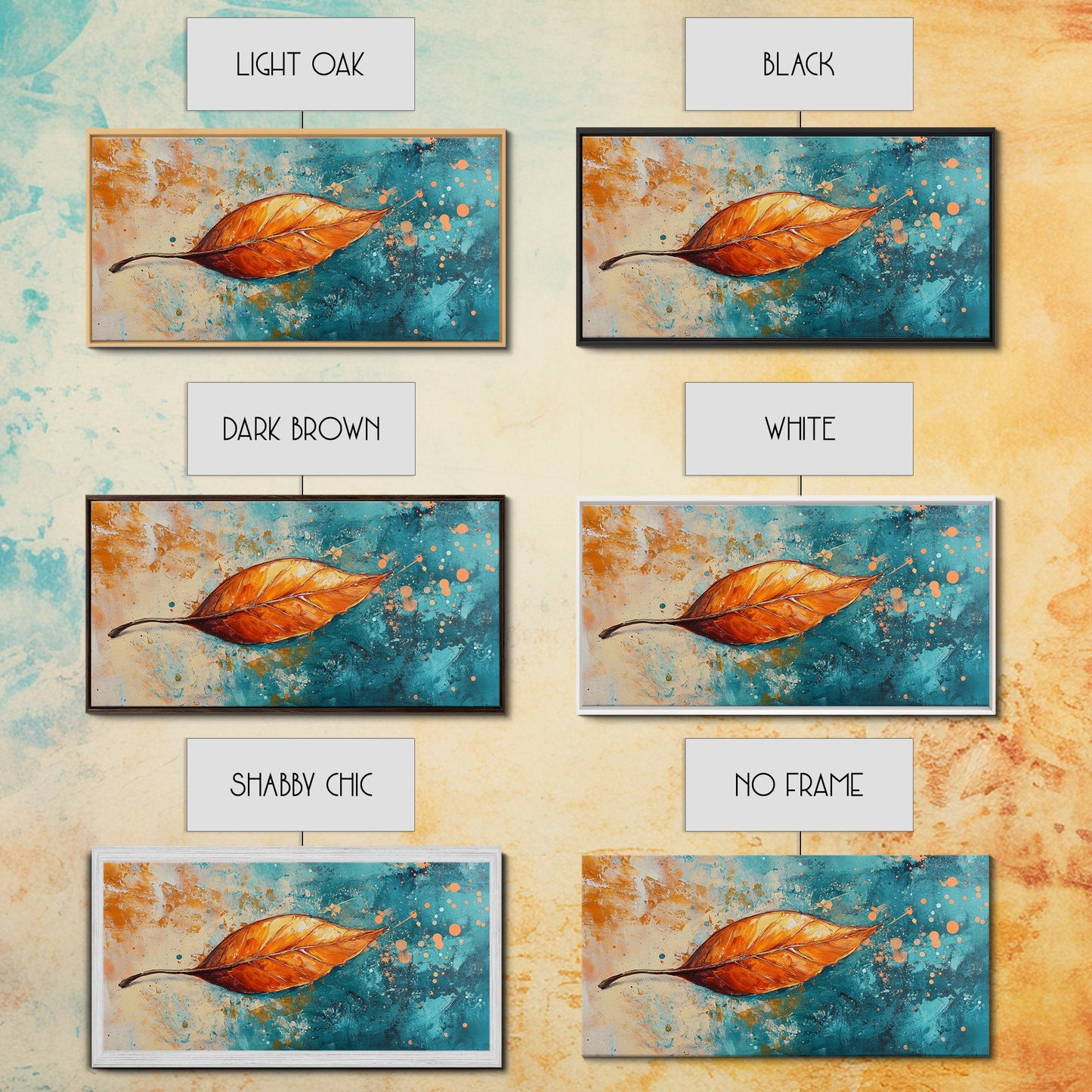 Autumn Leaf, fall painting, teal wall art, botanical prints, moody art, textured painting, gift idea for her, Canvas Print