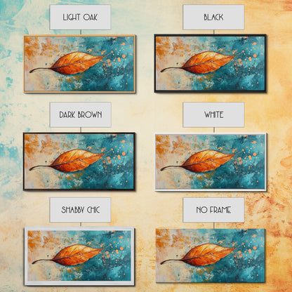 Autumn Leaf, fall painting, teal wall art, botanical prints, moody art, textured painting, gift idea for her, Canvas Print