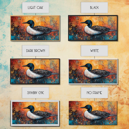 Loon Bird Painting, bird art, wildlife art, nature painting, teal wall art, framed canvas print, lake decor, rustic wall art